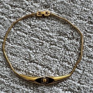 Vintage Givenchy Gold Toned Black Enamel Necklace Snake Chain Designer Collar